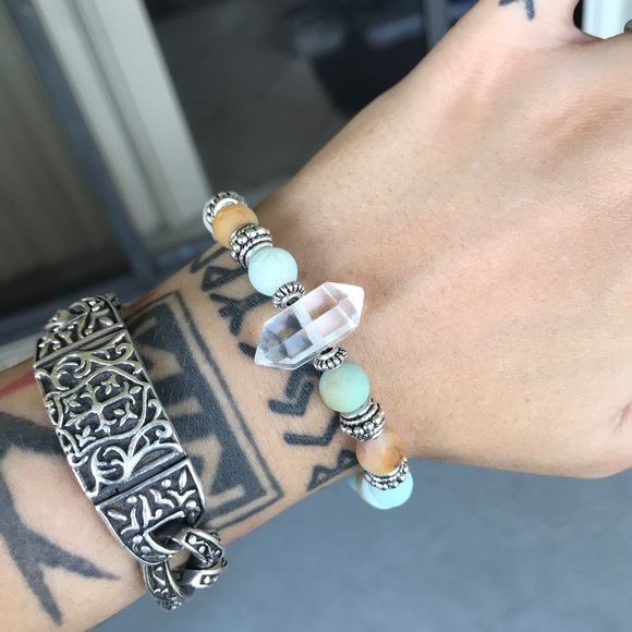 Genuine crystal quartz amazonite beaded bracelet - Picture 7 of 8